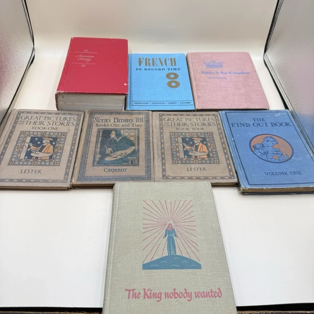 Antique Book Lot of 8 Bookshelf Decoration Study Books Poems Decor Hardcover VTG